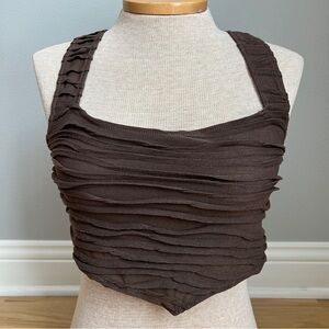 shein brown ruched crop top lacing In back Size Small